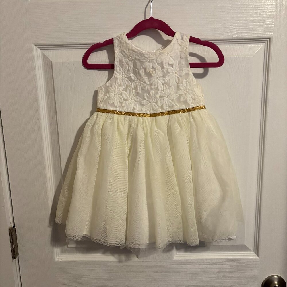 Cat & Jack 3T White Floral Dress with Gold Ribbon  - NWT